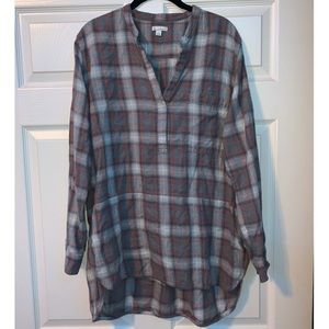 Red and Gray Oversized Button Up Flannel